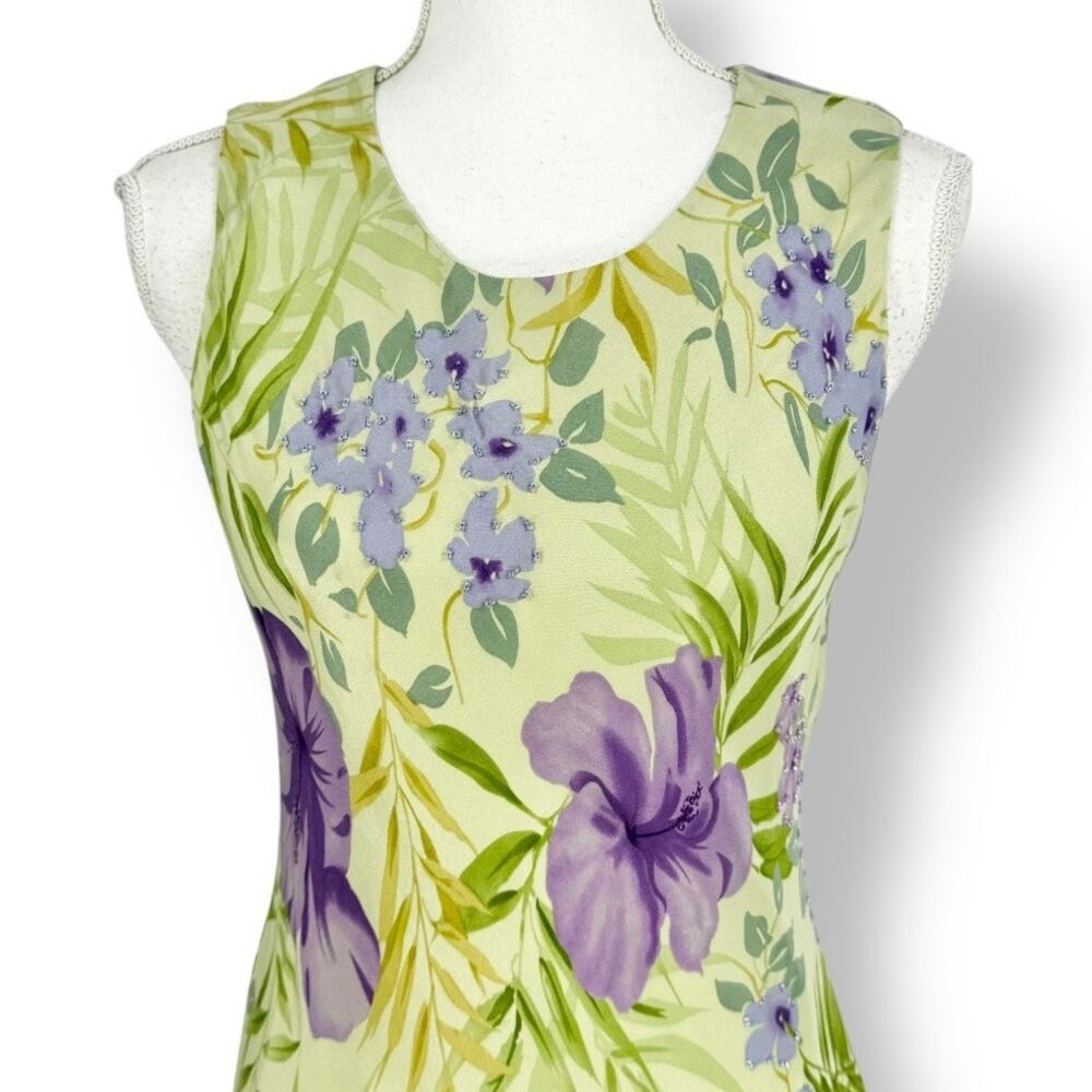 Vintage Chelsea & Violet Floral Beaded 100% Silk Slip Dress Women's Small - Picture 4 of 16